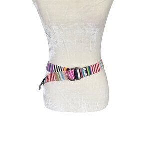 Maax Blue Fish River multicolored striped silver D-ring belt women's size small